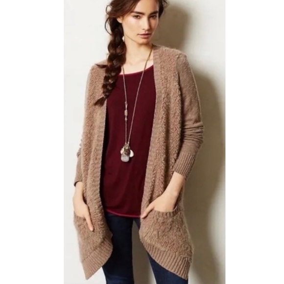 Anthropologie Sleeping on Snow Slubby Boucle Cardigan Mohair Tan - Picture 1 of 14